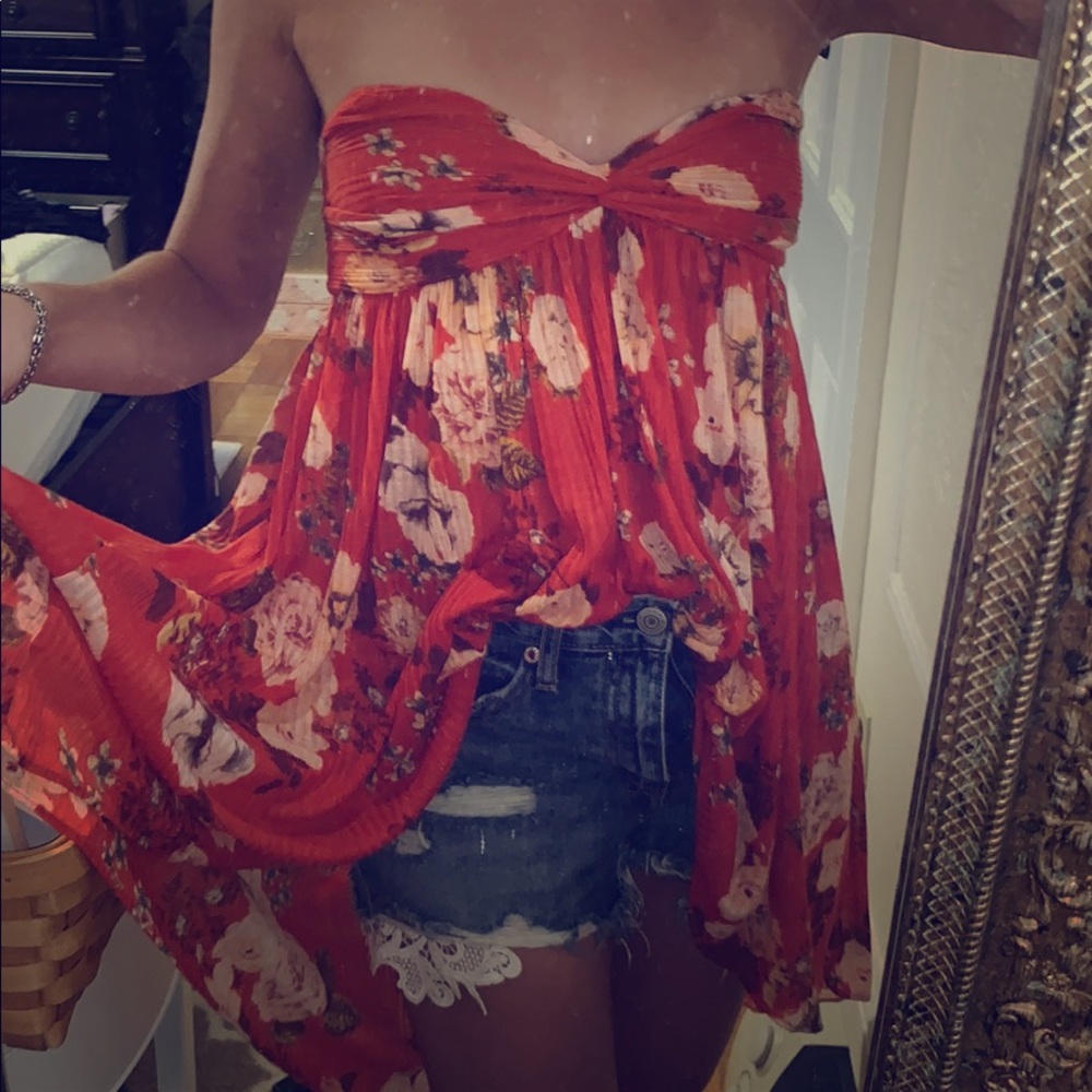 Free People Red Floral High Low Top